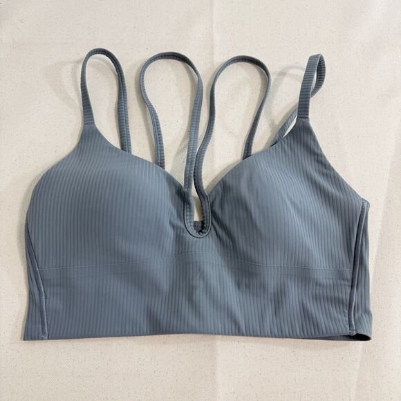 Lululemon Like a Cloud Strappy Ribbed Bra Size 4 Light Support Yoga Blue - Picture 1 of 6